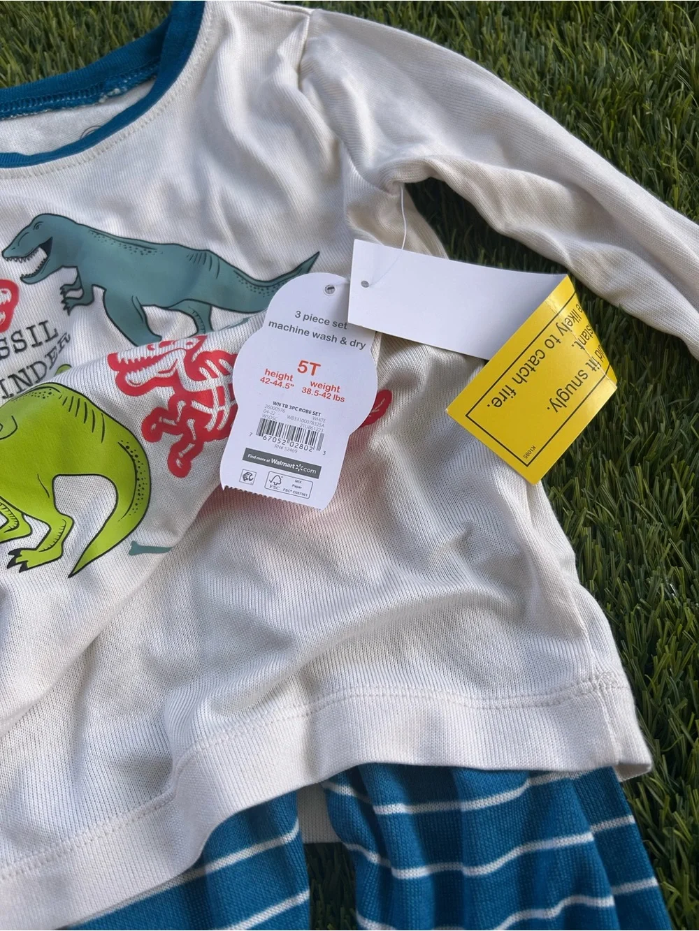 wonder nation White Long Sleeve Dino Pajama Set with Teal and Blue